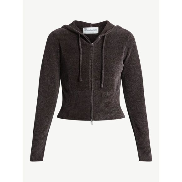 Chenille Y2K Vibe Cropped Sweater Hoodie XXL Breen Chocolate 2XL Coffee Brn NWT - Picture 1 of 11